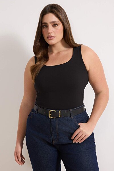 Trendyol Curve Black Square Collar Large Size Knitted Undershirt Tbbaw26Cv00005