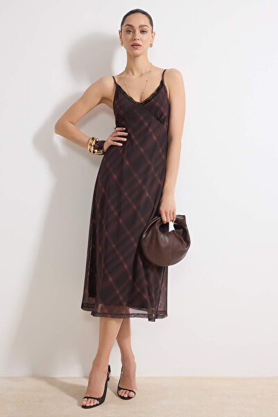 Trendyol Collection Multi-Colored Plaid Bodycon V-Neck Thin Straps Sleeveless...