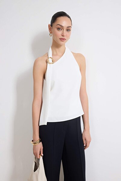 Trendyol Collection White Woven Blouse with Accessory Detail Twoss26Bz00210