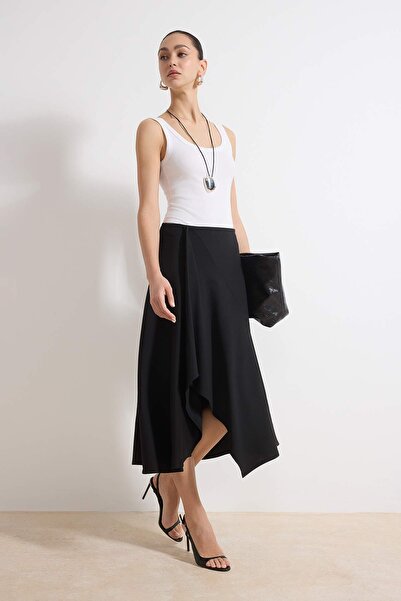 Trendyol Collection Fusta neagră tip skater, cu talie normală, maxi, interloc...