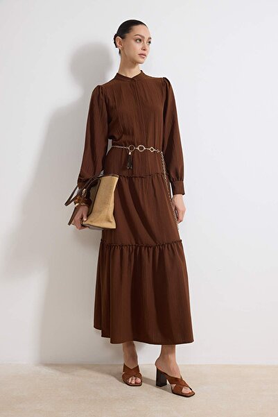 Trendyol Modest Brown Woven Hijab Dress Tctss26Eb00034