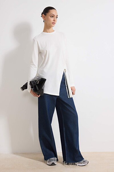 Trendyol Modest Ecru Regular Single Jersey Plain din material subțire detaliu...