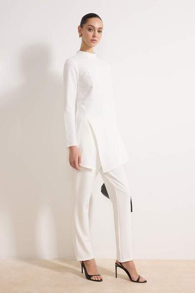 Trendyol Modest Екру прилепнала пола с равен плат и разрез, скромна горна и д...