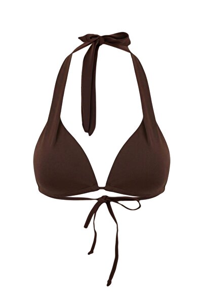 Trendyol Collection Brown Triangle Tunnel Covered Bikini Top Tbess26Bu00001