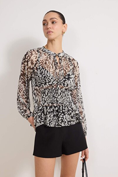 Trendyol Collection Schwarze, abstrakt gemusterte, transparente, gewebte Chif...