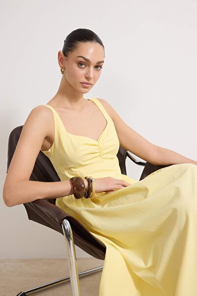 Trendyol Collection Light Yellow Midi Poplin Woven Dress Twoss26El00138