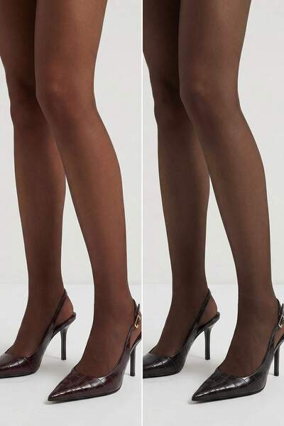 Trendyol Collection Kastanienrot-Schwarze 2-teilige glatte Jacquard-Strumpfho...