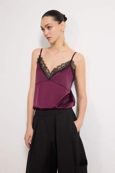 Trendyol Collection Purple Lace Paneled Satin Party Blouse Tprss26Bz00037