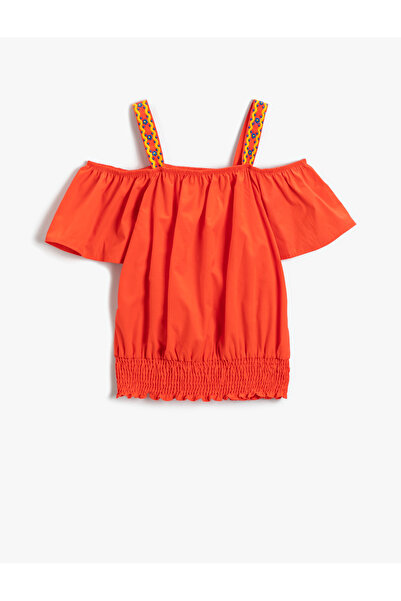 Koton Μπλούζα με λουράκι με λαιμό καραβάκι με ελαστικό βολάν μέσης βαμβακερό