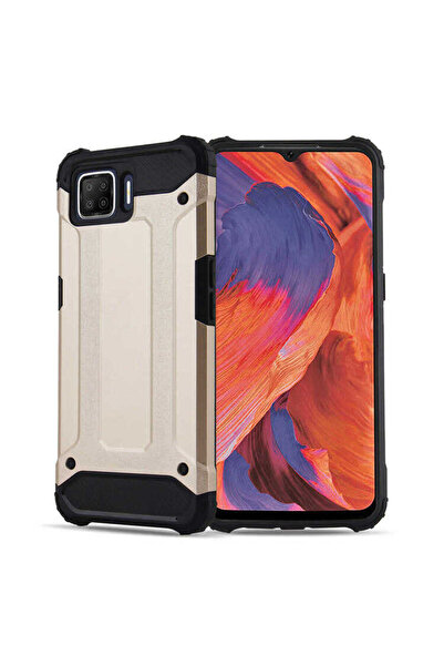 Oppo A73 uyumlu - Kılıf Çİft Katman Koruyucu Crash Military Tank Kılıf - Gold