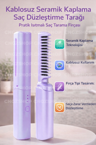CNGZSHOP Kablosuz Seramik Kaplama Saç Düzleştirme Tarağı
