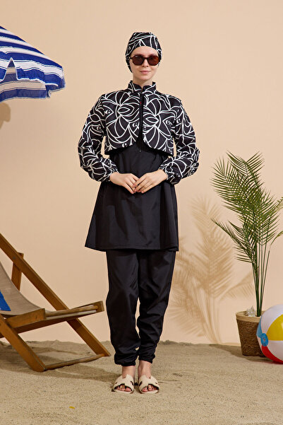 GAVLİA Women's Hijab Swimsuit 4-Piece Set - Half-Covering with Zipper..