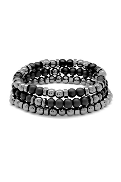 Tesbihane Küre Kesim Siyah Oniks Hematit Kombinli Doğaltaş Bileklik