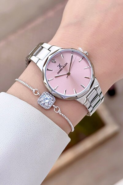 Daniel Klein Women's Watch and Bracelet with Dial Pink Cord Gray Color Adjust...