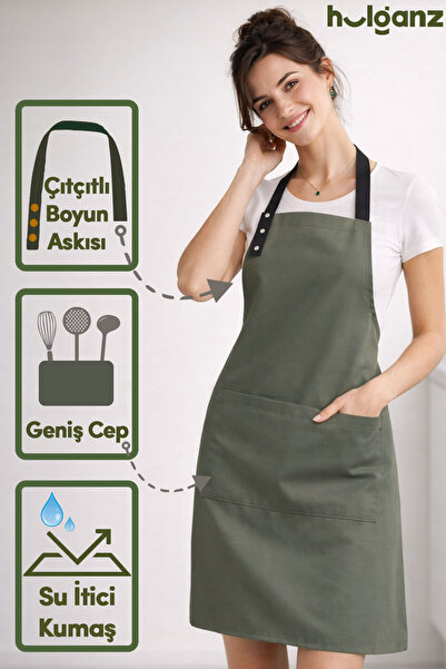 Hulganz Mutfak Önlüğü Leke Tutmaz Su itici Kumaş Çıtçıtlı Boyun Askılı Yağ Ye...