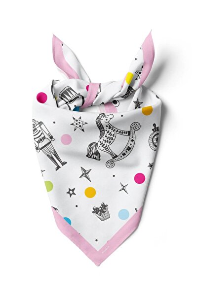 Modabutik Y38 Kadın Comics Desenli Bandana 50x50 Beyaz DG0195-22