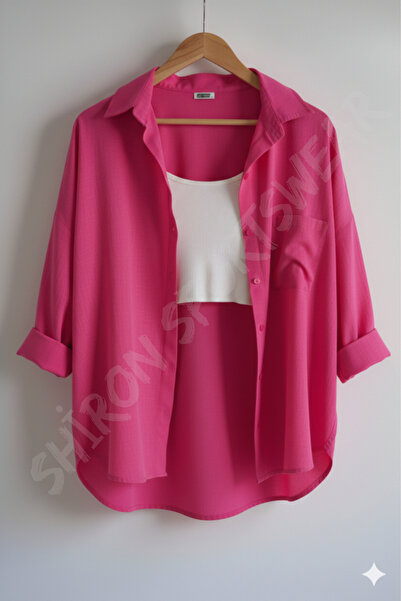 Shiron Sportswear&Company Lüx Kalite Fuşya Pembe Kadın Düşük Omuz Oversize Ke...