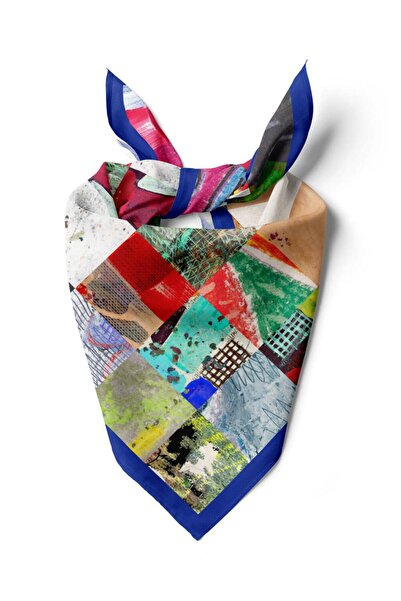 Modabutik C72 Kadın Patchwork Desenli Bandana 50x50 Yeşil Kırmızı DG0277-22