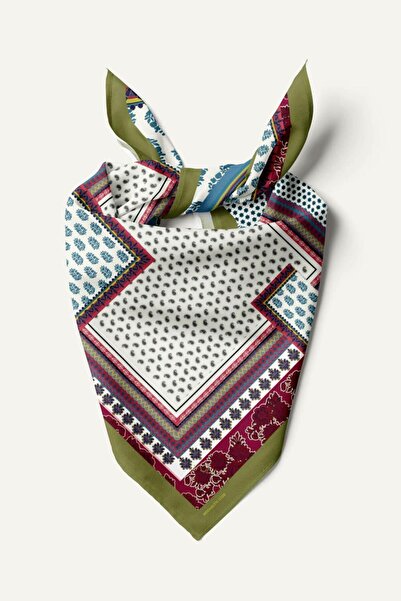 Modabutik Kadın Patchwork Desenli Bandana 50x50 Kırmızı Mavi DG0358-22