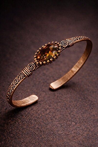 İyyaKee Kadın Bakır Bileklik Zultanit Taşlı Otantik Model Kelepçe Bilezik