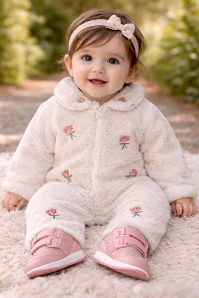 UrazTasarım Kız Bebek Ve Çocuk Peluş Kırmızı Çiçek Nakışlı Kışlık Tulum, Bebe...