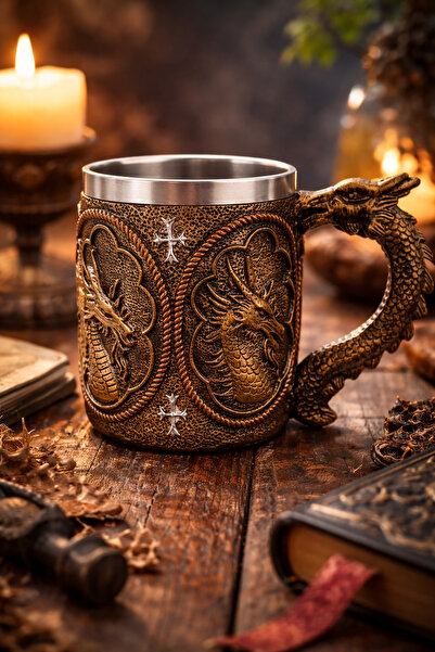 OEM Dragon’s Craft Mug – Halbă Rășină și Metal cu Mâner în Formă de Dragon