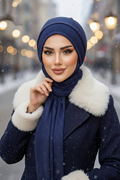 Aişe tesettür Lacivert Karyağdı Atkılı Tesettür Bere