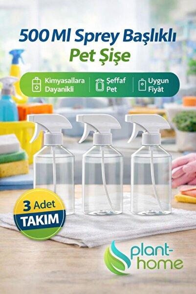 plant-home 3 Adet Boş Şeffaf Sprey Şişe Seti - Kimyasallara Dayanıklı 500 ml ...