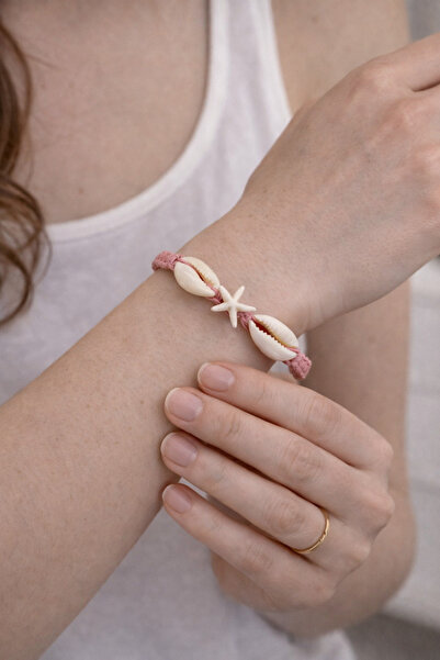 OEM Brățară cu Scoici și Steluță de Mare – Reglabilă, Alb/Albastru/Roșu