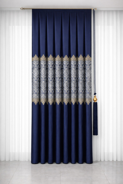 cemrela desing Panel Background Curtain Navy Blue Silver (Single Wing)