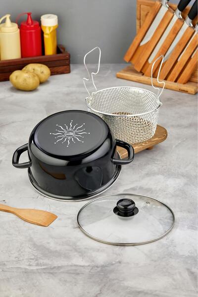 Laviss 24 Cm Enameled Glass Potato Chili Pumpkin Sausage Fryer Pot with Lid