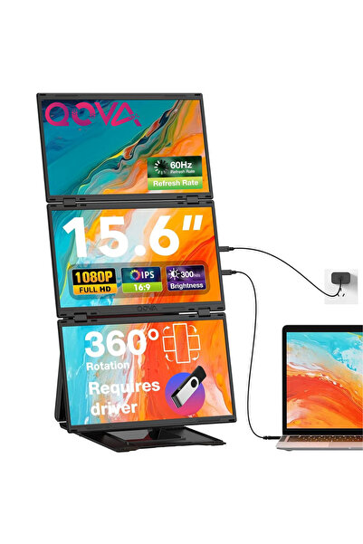 Qova Portable and Expandable Triple Monitor for Laptop, QOVA®, 3×15.6inch Qua...