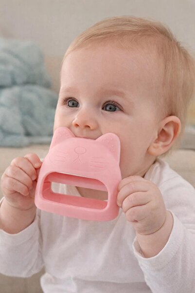 QuTek Jucarie dentitie bebelusi, silicon alimentar, forma pisica, QuTek, roz