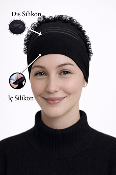 Merve Nayir Çift Silikonlu Kaymayan ve Başörtüsü Kaydırmayan Sabitleyici Fırf...