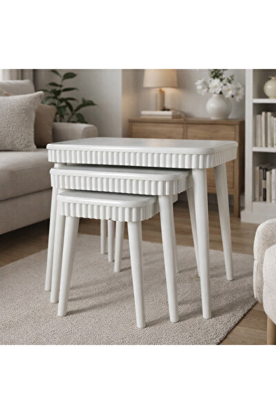 KS SARAY MODEL BEYAZ RENK ÜÇLÜ (3) SEHPA TAKIMI