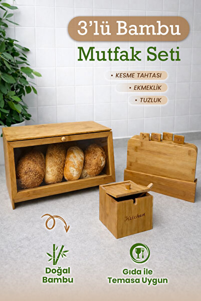 naturelove طقم مطبخ من الخيزران الطبيعي مكون من 3 قطع - منظم لسطح الطاولة، لو...