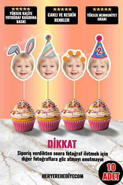 heryerehediye Kişiye Özel Doğum Günü Fotoğraflı Kürdan Süsü 10 Adet