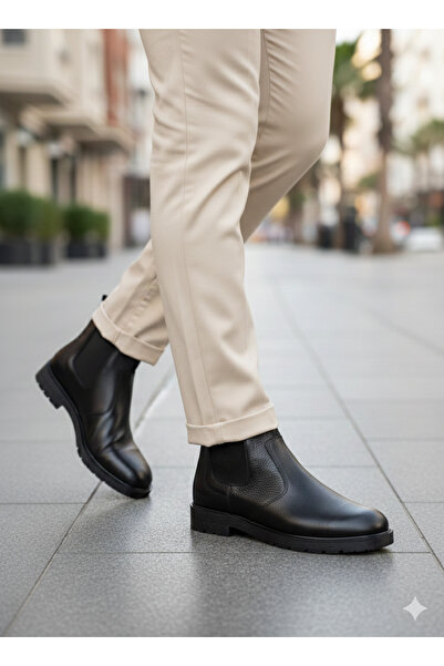 MAKRAS 101 Casual Μαύρα Ανδρικά Παπούτσια Μπότες από Γνήσιο Δέρμα