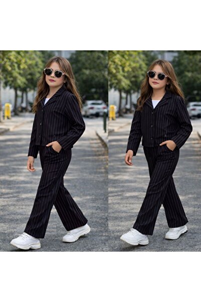 KOKOŞ BEBEK Girl's Jacket and Pants Set – Pleated Pants with Pocket Button De...
