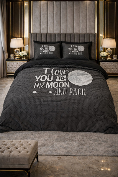 Sleeptime Bed linen, Moon and Back, for 2 people, Microfiber, Anthracite, 200...