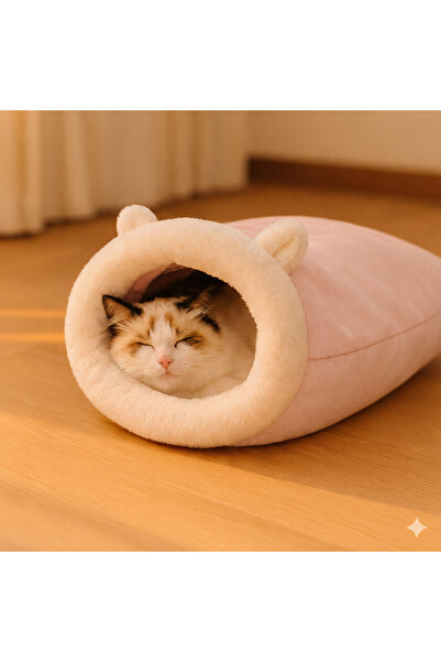 Oumo Kedi Mağarası 45×50 cm Yumuşak Peluş Kedi Uyku Tüneli Kapalı Güvenli Ked...