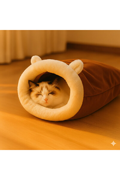 Oumo Kedi Mağarası 45×50 cm Yumuşak Peluş Kedi Uyku Tüneli Kapalı Güvenli Ked...