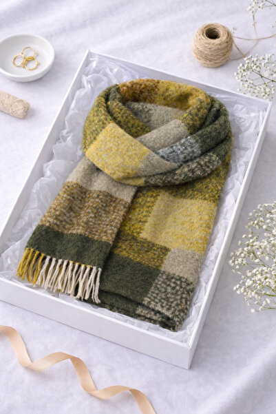valleron Kadın Yeşil Renk Ekose Desenli Yumuşak Dokulu Şal & Atkı – Kışlık, G...