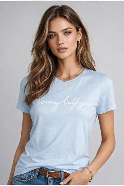 Tommy Hilfiger TH imza logolu dokuma organik pamuk regular fıt t-shirt