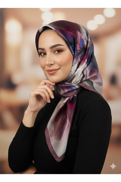 Picasso İpek Görünümlü Gül Kurusu Kristal Eşarp – Twill Şık Tasarım 90x90