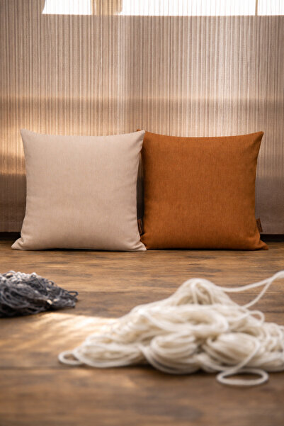 Alacastore Gold and Beige Colored 2-Piece Decorative Throw Pillow Cover Set