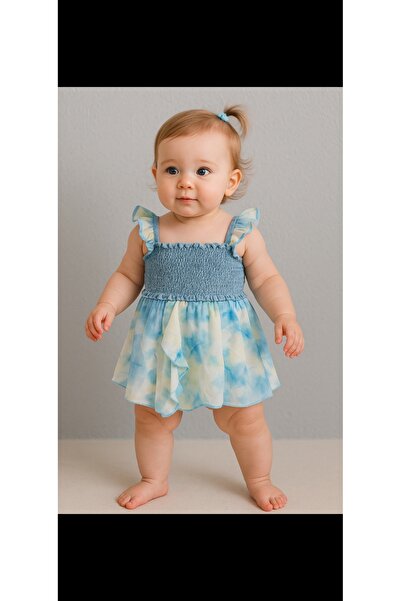 NURDAY KIZ BEBEK YAZLIK ASKILI FIRFIRLI ELBİSE PRENSES-MODEL(1-2 YAŞ)