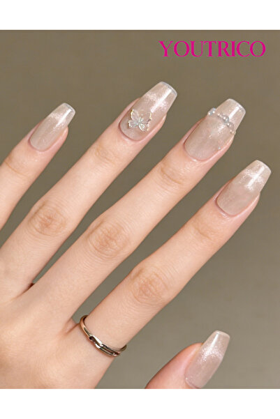 Youtrico 24 قطعة من أظافر الضغط، ماسات ثلاثية الأبعاد، طول متوسط ​​على شكل حر...
