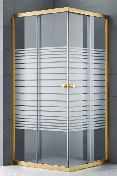 Durul Duşakabin Kare Altın Profil Çizgili Cam