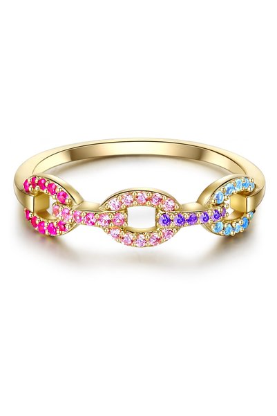 Lulu & Jane Inel fashion din aur galben cu zirconiu multicolor